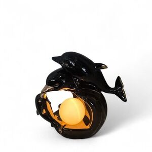 Vintage Dolphins TV Lamp 50's Black And Gold mcm Working Unique Gift